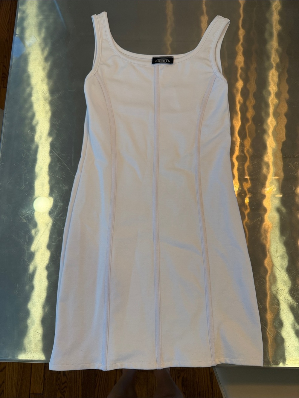 Whire Scoop Neck Mini Dress by  Cheryl Creations- Sleek Tank Silhouette